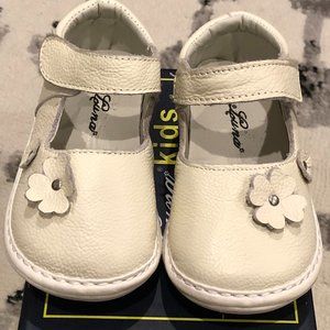 Luna Shoes White Double-Daisy Leather Mary Jane